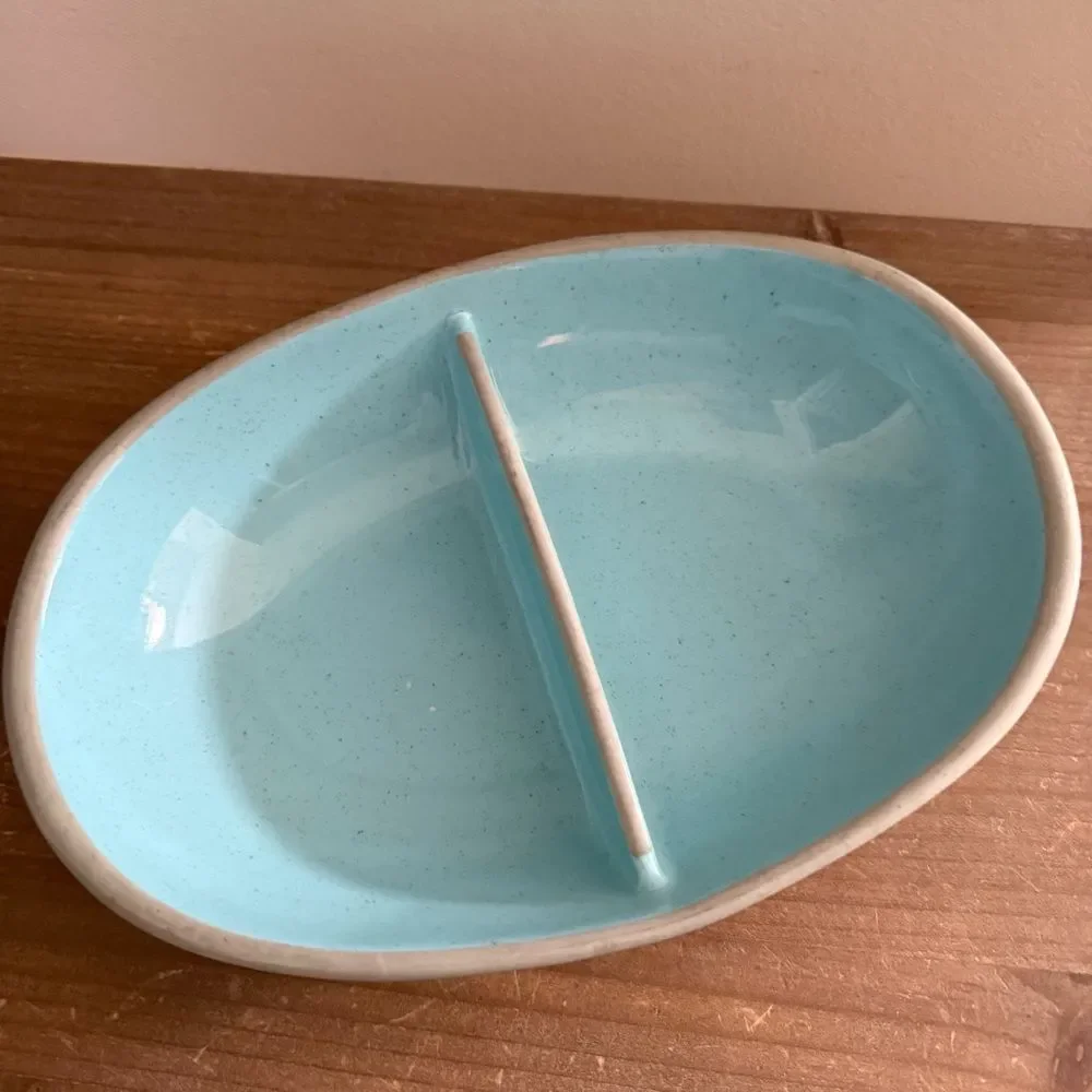 HARKERWARE blue stone china divided serving Dish ovenproof